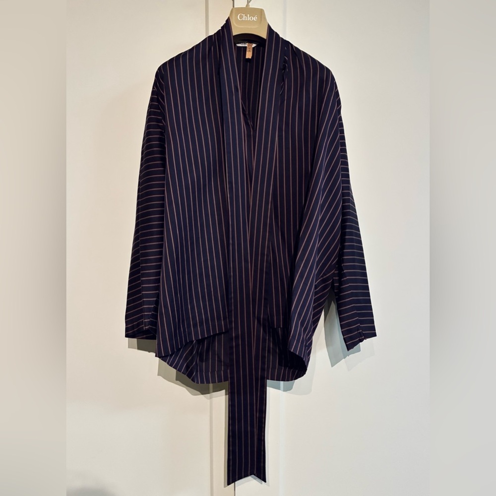 Balenciaga 34 Oversized Striped Tie-Neck Blouse (One Size Fits Most!)